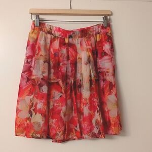 Vince Camuto pink floral chiffon skater skirt sz S